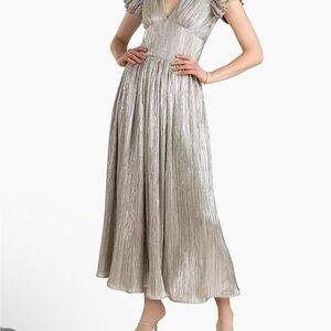 Shoshanna Hera Silver Pleated Midi Dress